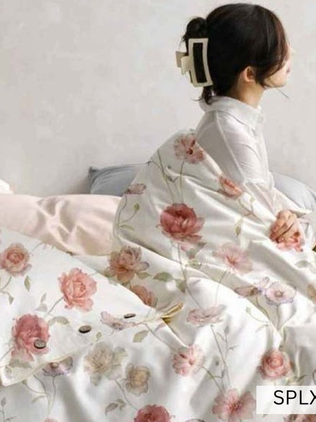 Cream bedsheet with blush pink peony sprays, English Home 220TC