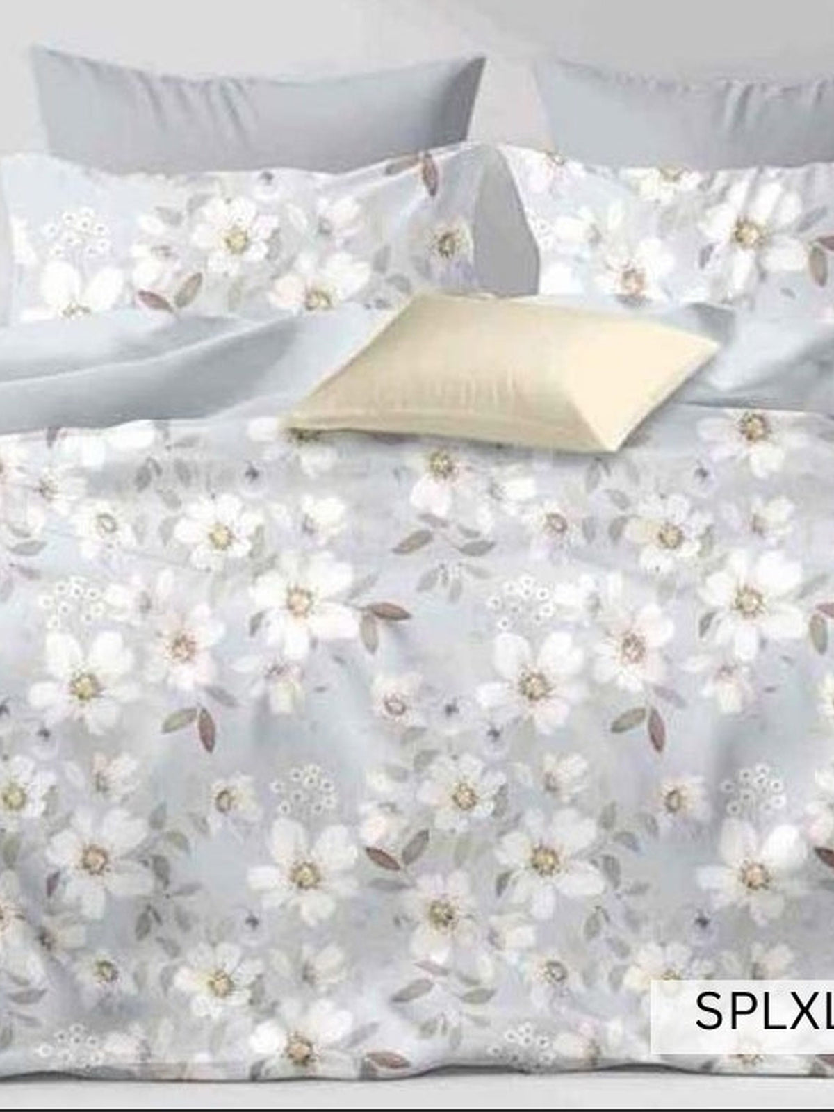 Pale grey bedsheet with white magnolia blooms, English Home 220TC