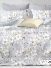 Pale grey bedsheet with white magnolia blooms, English Home 220TC