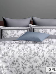 White bedsheet with fine grey outline floral trails, English Home 220TC