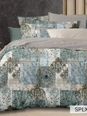 Sage and grey ornate patchwork tile print bedsheet, English Home 220TC