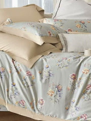 Pale blue-grey bedding with painterly floral sprays, Four Seasons 350TC FSXL 40411