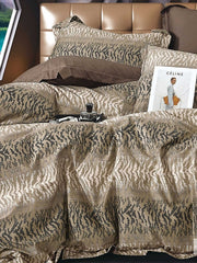 Taupe and gold animal stripe jacquard bedding, Four Seasons 350TC FSXL 40443