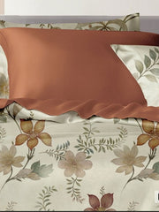 Ivory bedsheet with olive foliage and mustard blooms, Four Seasons 350TC FSXL 40473