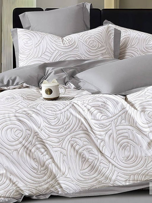 White on white swirling rose jacquard bedding, Four Seasons 350TC FSXL 40476
