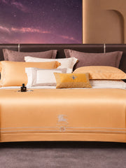Horse embroidered cotton bedding set with duvet cover and pillow covers