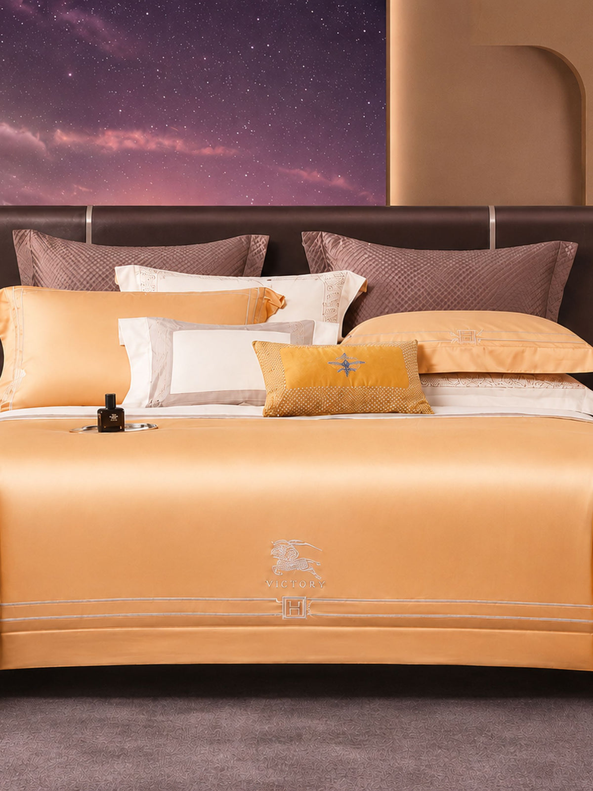 Horse embroidered cotton bedding set with duvet cover and pillow covers