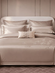 Floral embroidered cotton bedding set with duvet cover and pillow covers