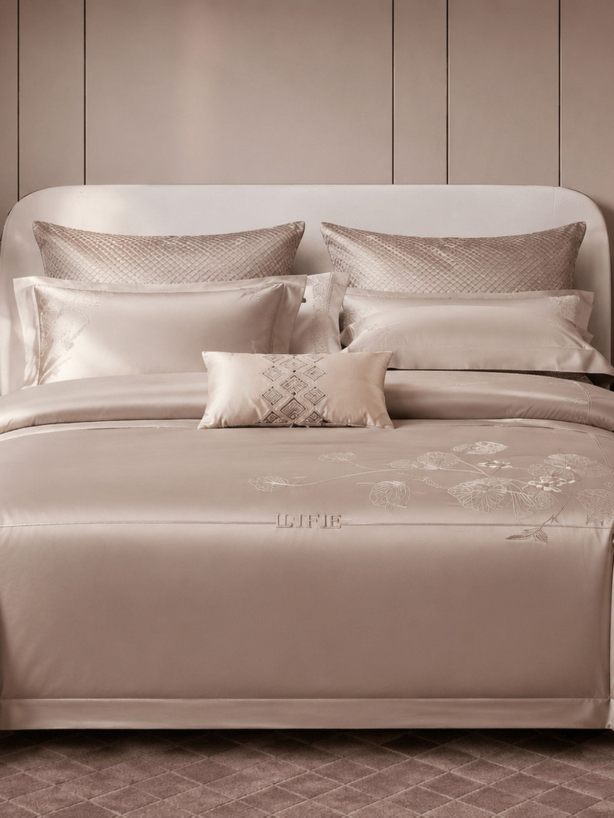 Floral embroidered cotton bedding set with duvet cover and pillow covers