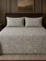 Bandhani grey traditional printed cotton bedcover set with pillow covers