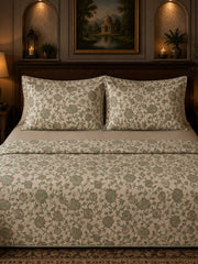 Serigate Floral Printed 3 Pcs Cotton King Size Bedcover Set