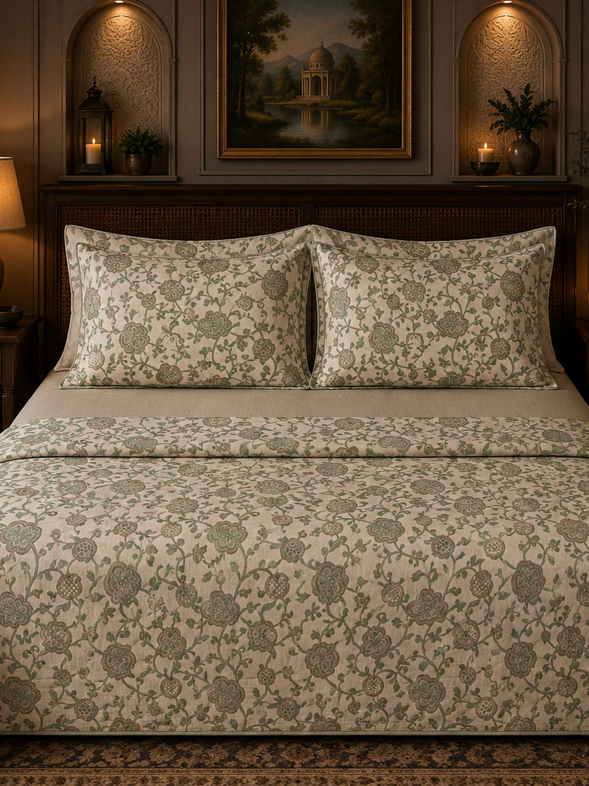 Serigate Floral Printed 3 Pcs Cotton King Size Bedcover Set