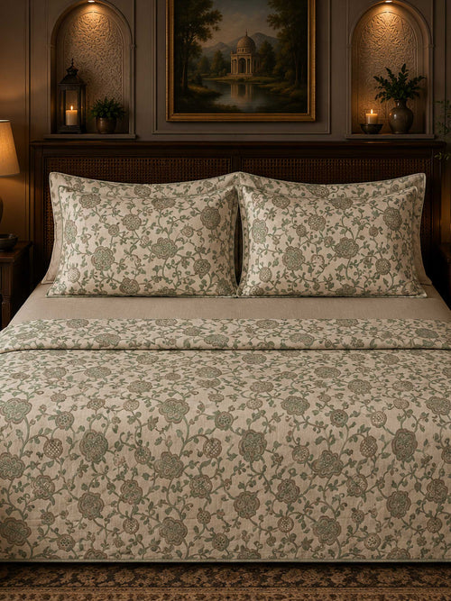 Serigate Floral Printed 3 Pcs Cotton King Size Bedcover Set