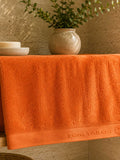 Orange Cotton Bath Towel with Woven Border