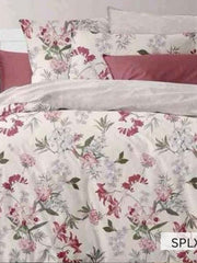 Cream bedsheet with pink and plum trailing floral, English Home 220TC SPLXL489