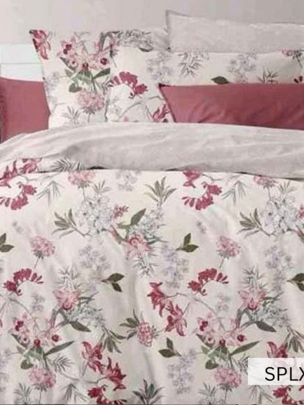 Cream bedsheet with pink and plum trailing floral, English Home 220TC SPLXL489