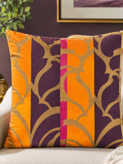 Abstract printed orange and purple polysilk cushion cover