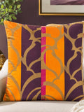 Abstract printed orange and purple polysilk cushion cover