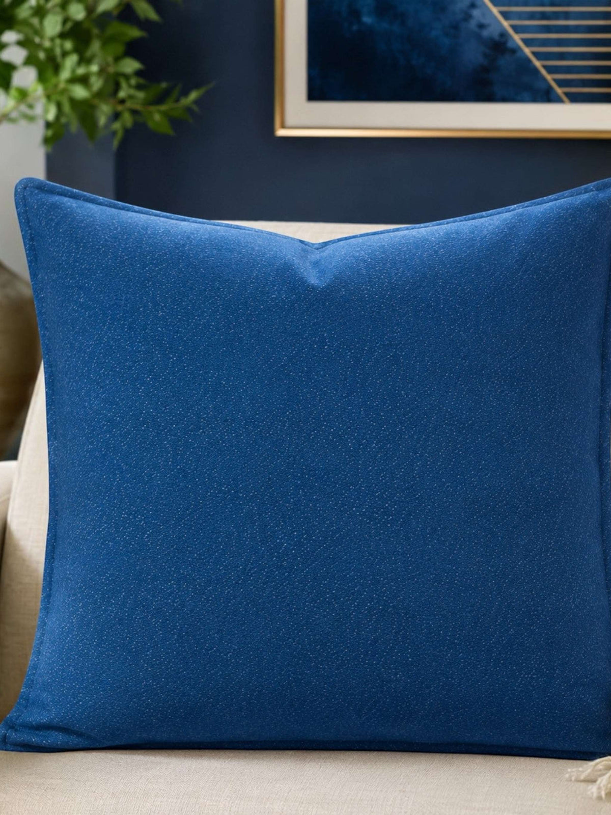 Blue suede cushion cover with plain solid design