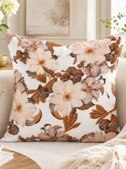 Floral printed polysilk cushion cover with botanical design
