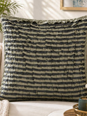 Jagdish Store decorative cushion cover with layered grey and black ruffled fabric for a textured modern look.