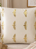 Jagdish Store off-white cushion cover with metallic gold Butterflies print and delicate embellishments.
