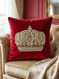 Red Velvet Crown Embellished Cushion Cover 16x16 Inch