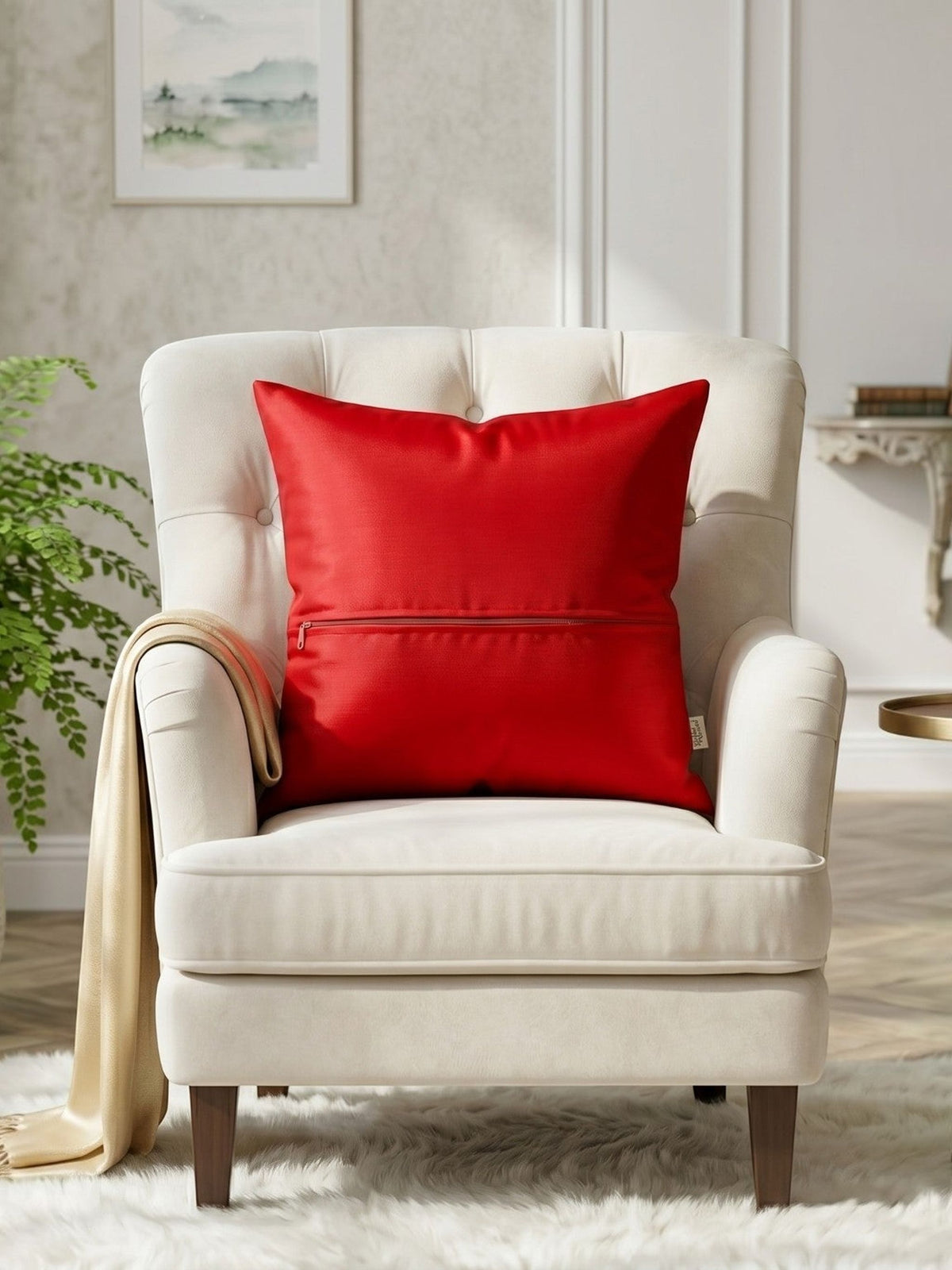 Red velvet cushion cover with gold floral embroidery design 16x16 inch