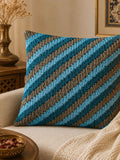 Jagdish Store decorative cushion cover with textured blue and gray stripes and smocked detail.