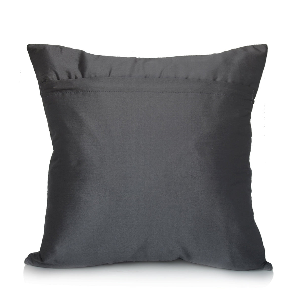 Plain charcoal grey satin reverse of the beaded paisley cushion cover