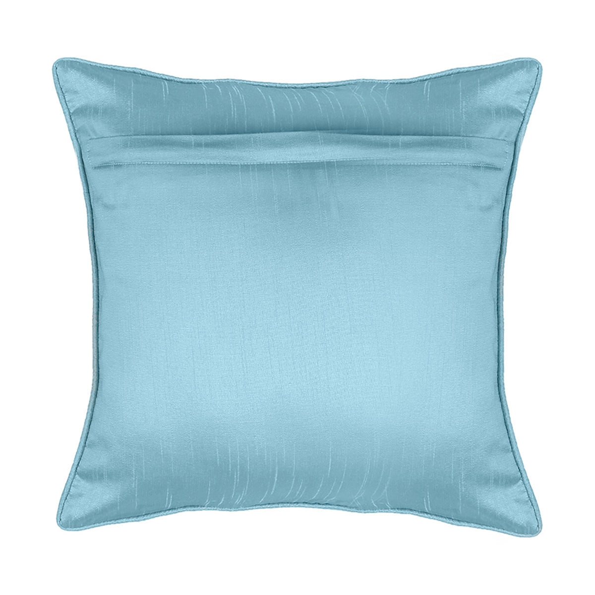 Plain pale blue reverse of the floral embroidered cushion cover