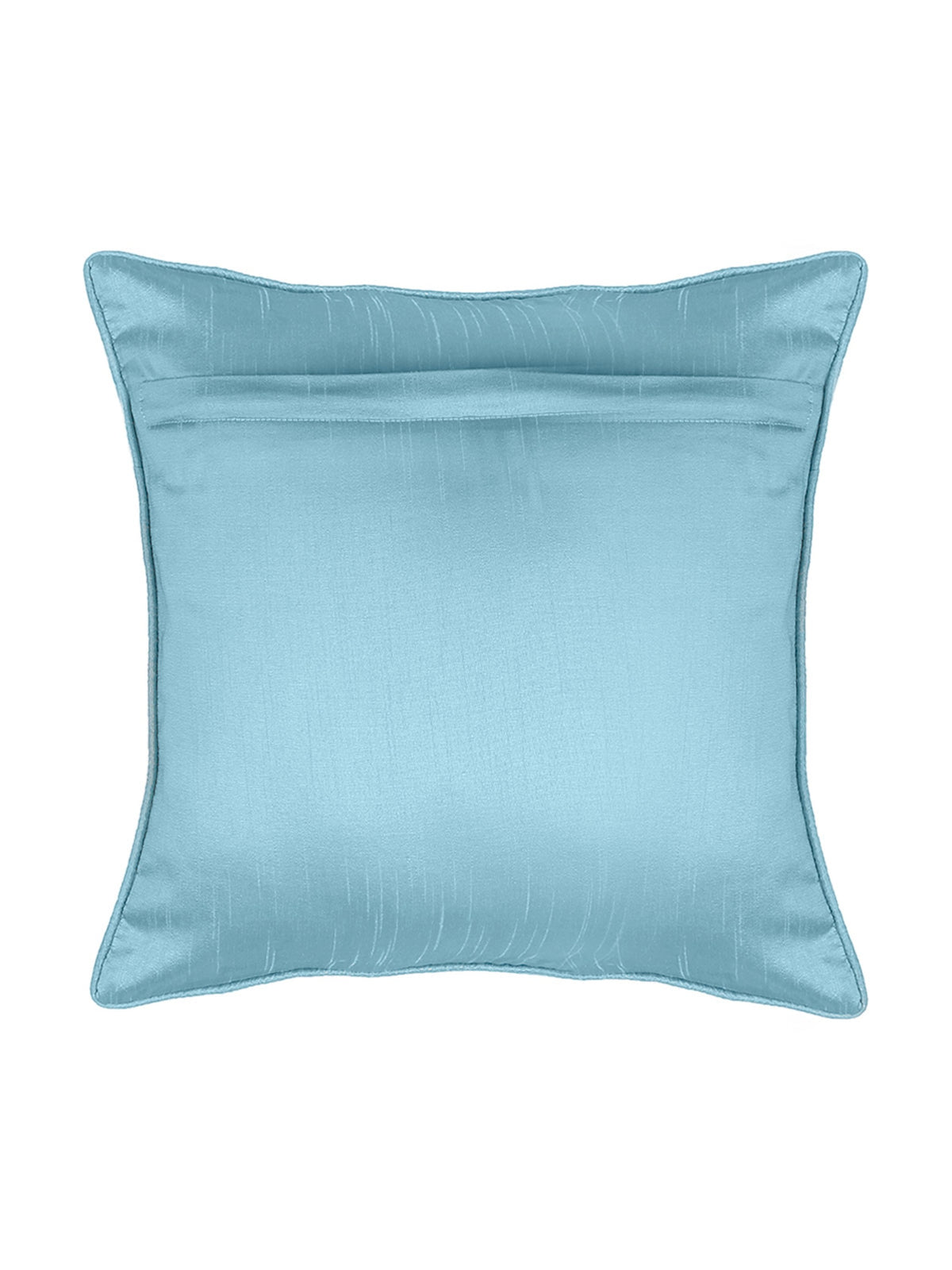 Plain pale blue reverse of the floral embroidered cushion cover