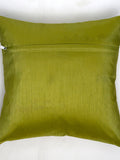 Green typographic print cushion cover zipper back view