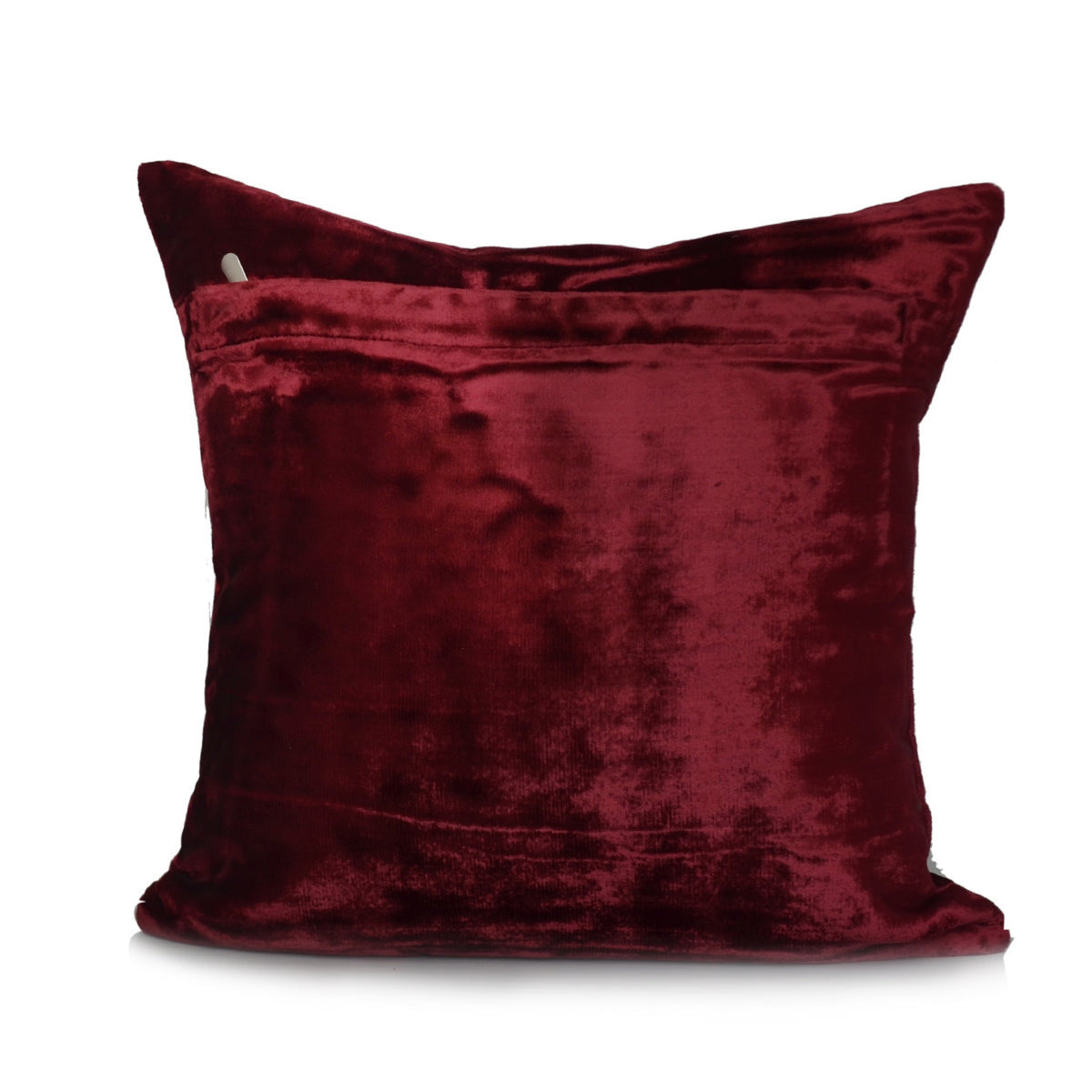 Plain maroon velvet reverse of the beaded paisley cushion cover