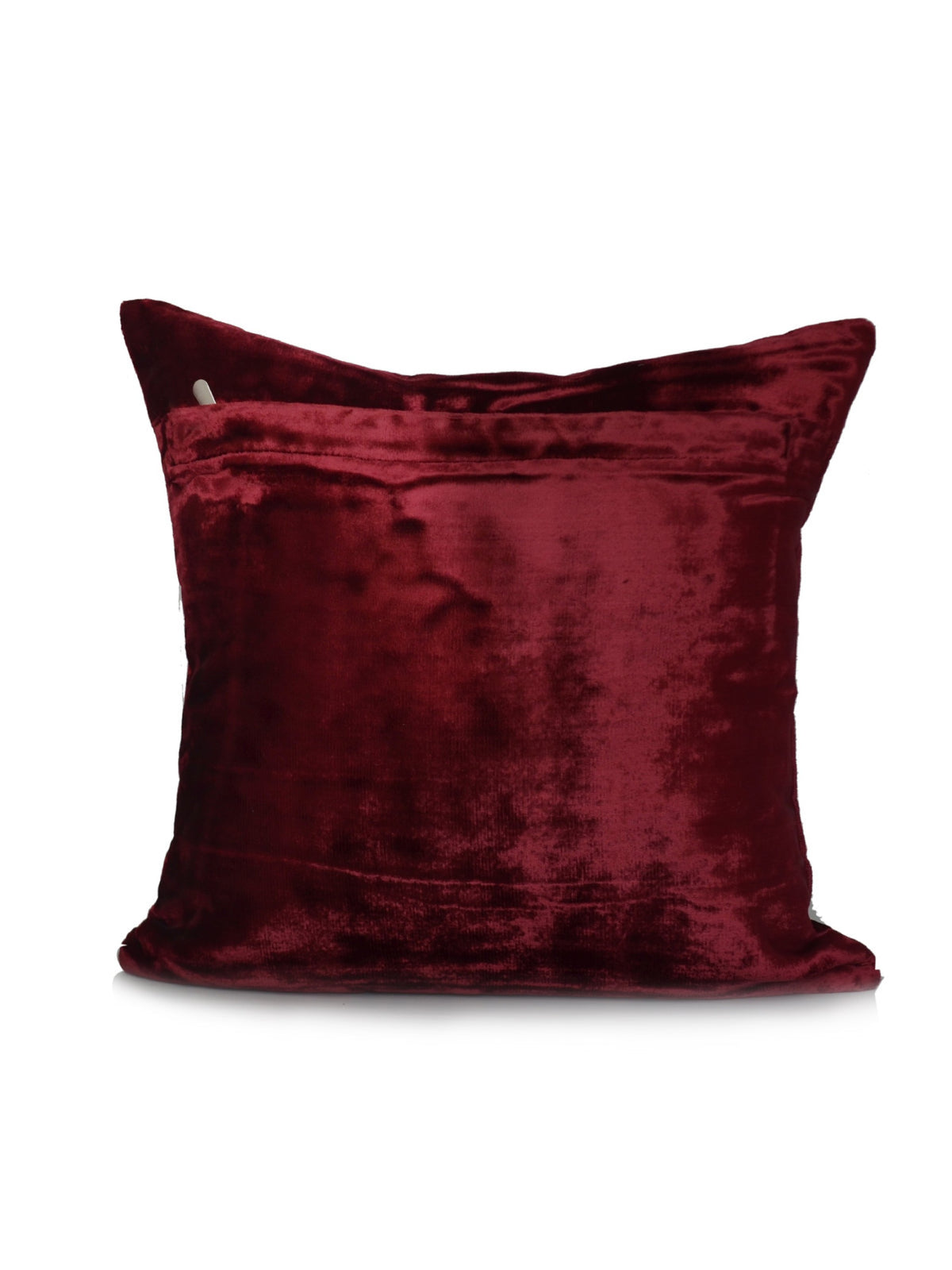 Plain maroon velvet reverse of the beaded paisley cushion cover