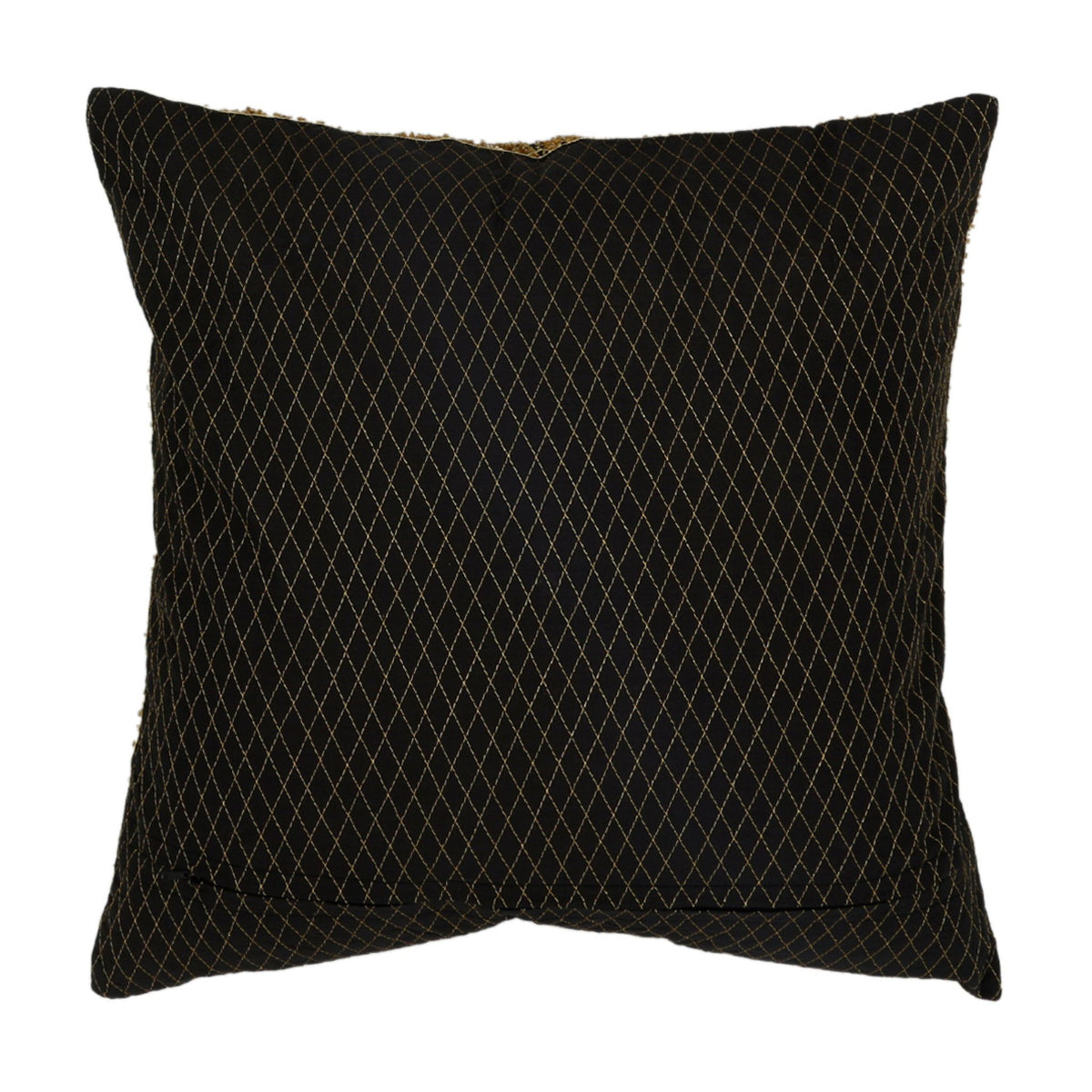 Black diamond textured reverse of the zari embroidered cushion cover