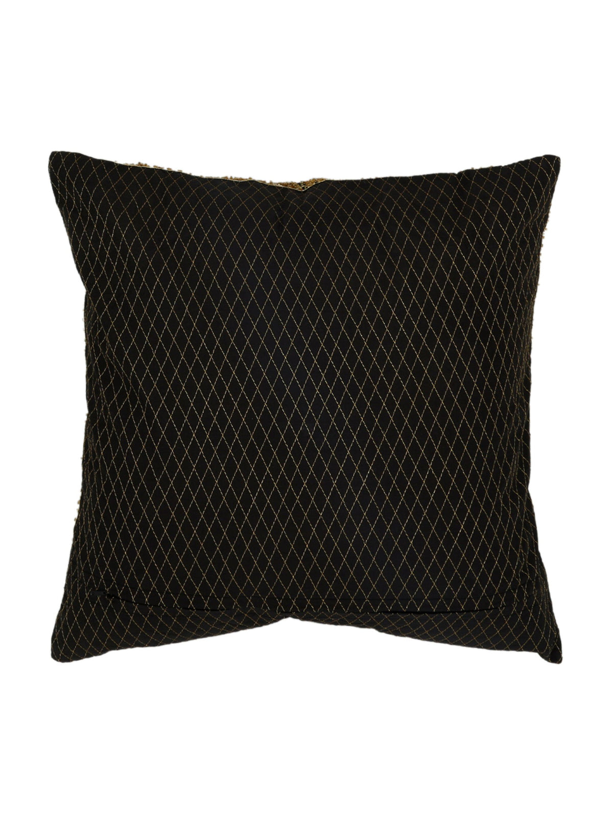 Black diamond textured reverse of the zari embroidered cushion cover