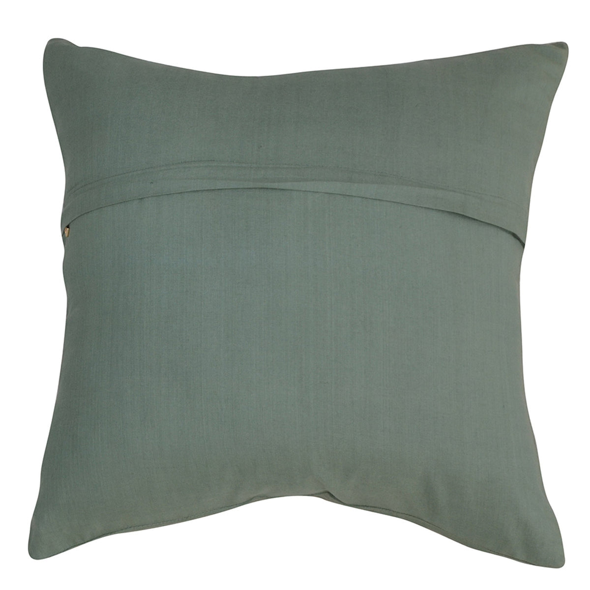 Plain sage green reverse of the embroidered branch cushion cover