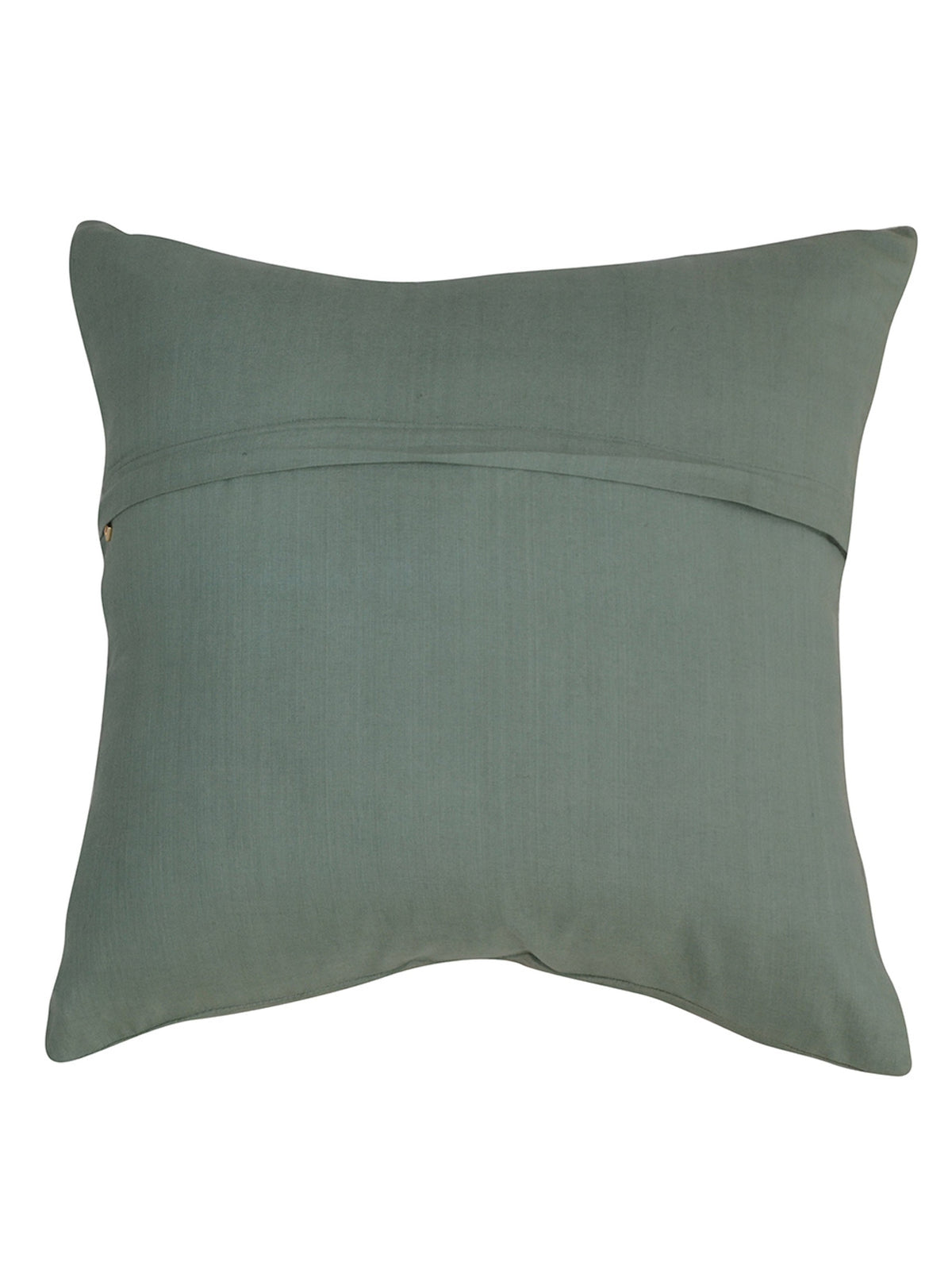 Plain sage green reverse of the embroidered branch cushion cover