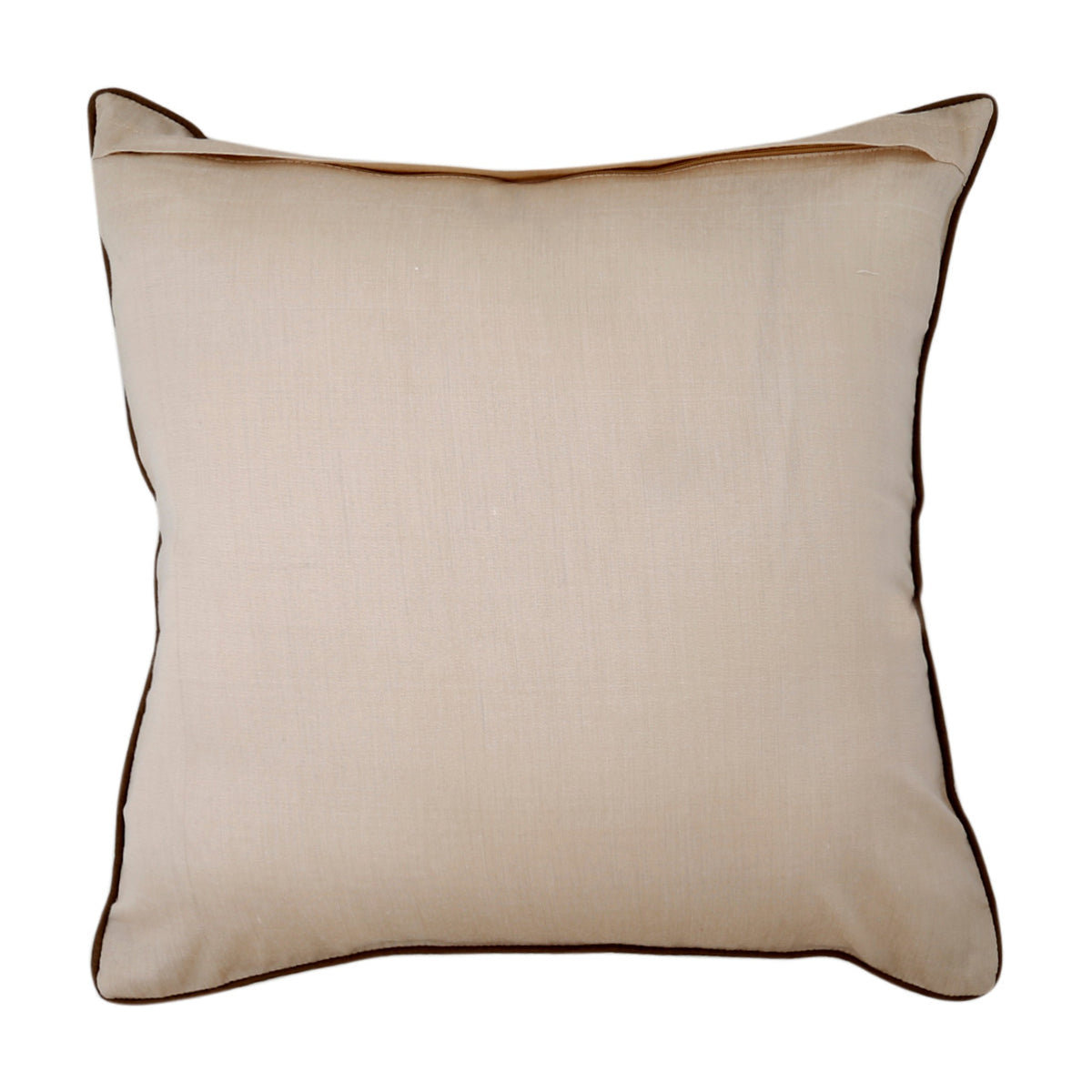 Plain cream dupion silk reverse with brown piped edge