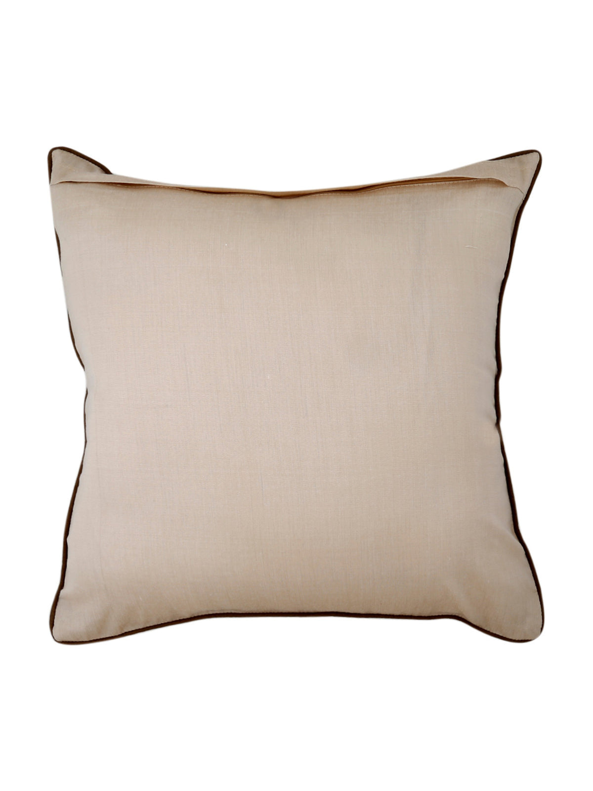 Plain cream dupion silk reverse with brown piped edge