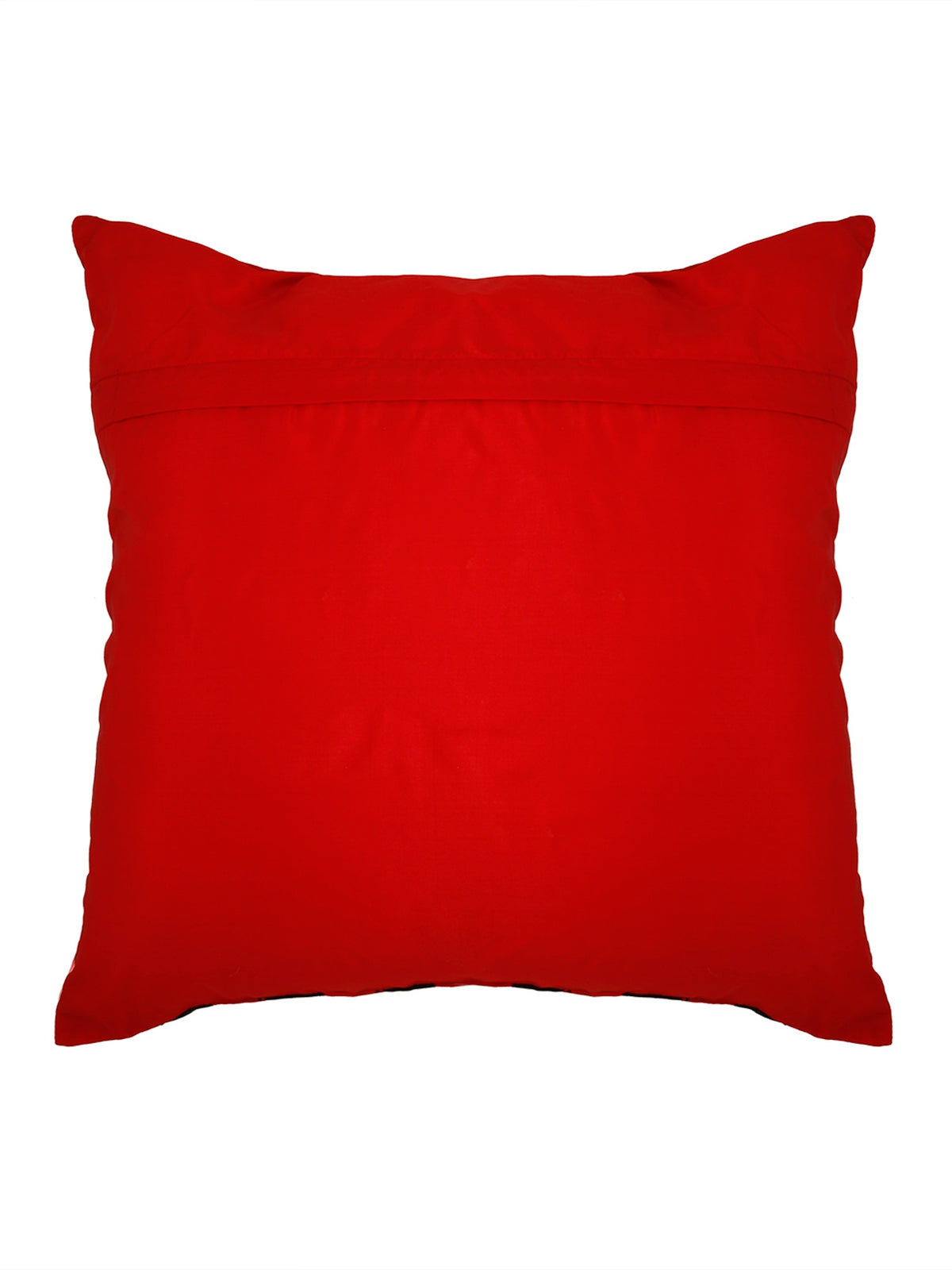 Plain red silk reverse of the sequin banded cushion cover