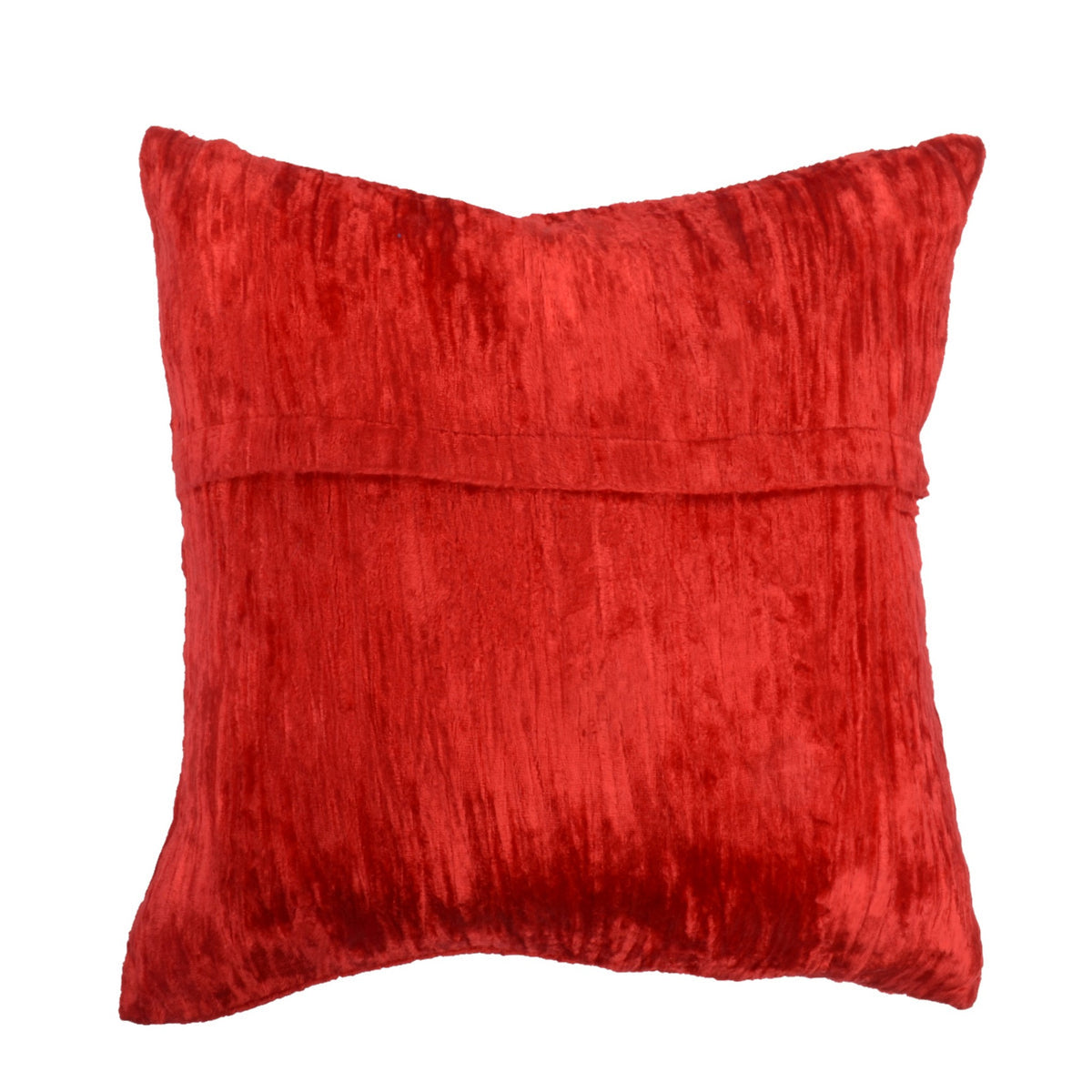Plain red chenille velvet reverse of the embroidered medallion cushion cover