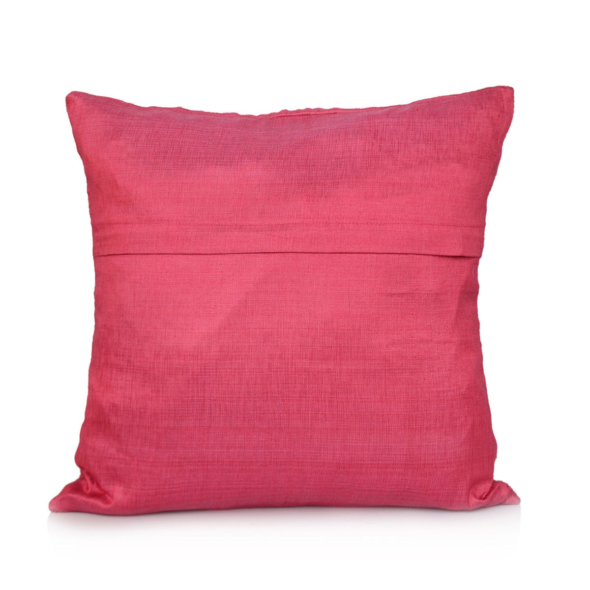 Plain rose pink dupion silk reverse of the smocked cushion cover