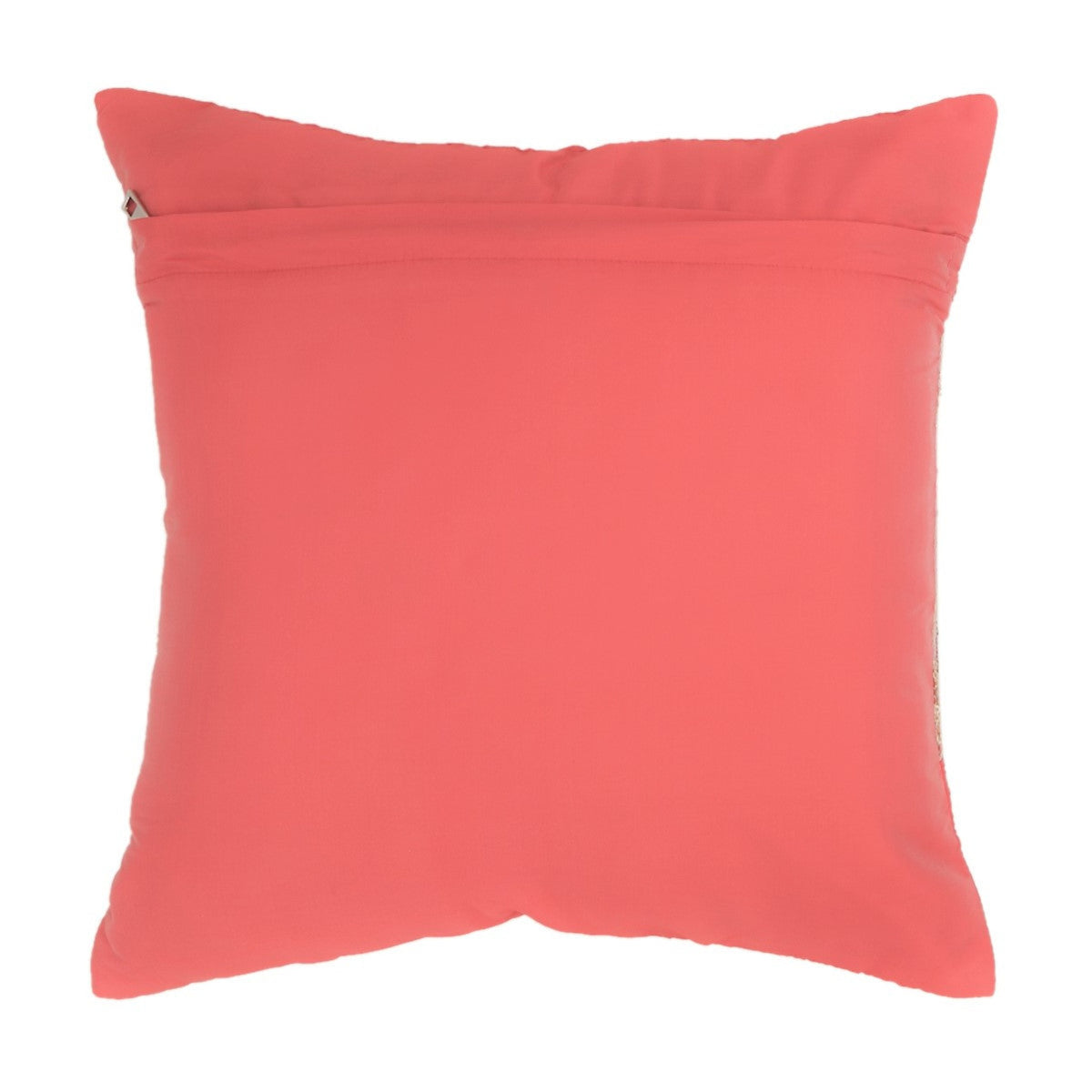 Plain coral polysilk reverse of the chevron band cushion cover