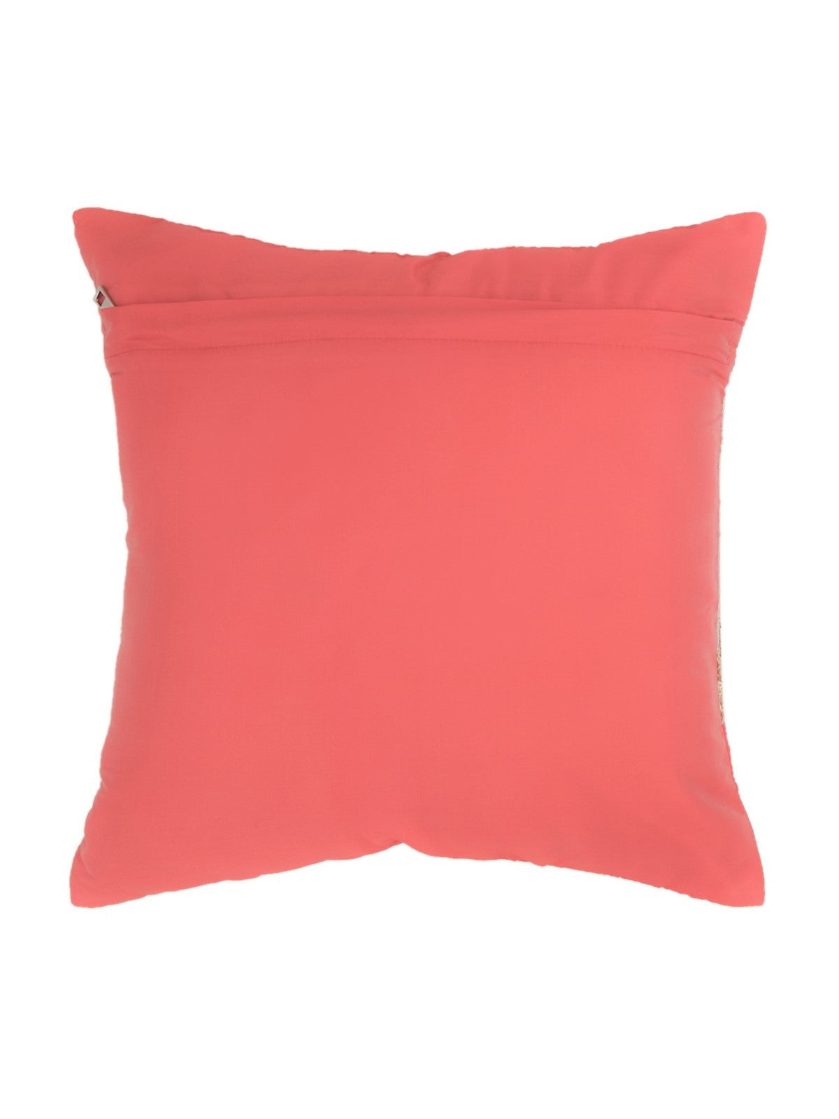 Plain coral polysilk reverse of the chevron band cushion cover