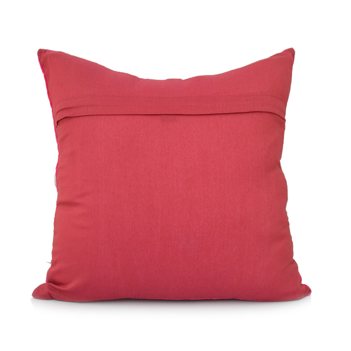 Plain raspberry pink velvet reverse of the sequin zigzag cushion cover