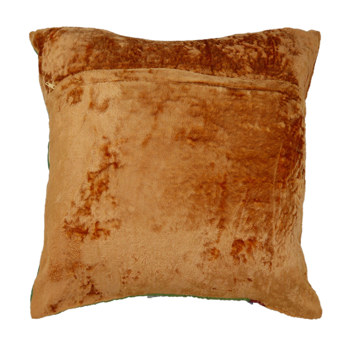Plain tan gold velvet reverse of the embroidered daisy cushion cover