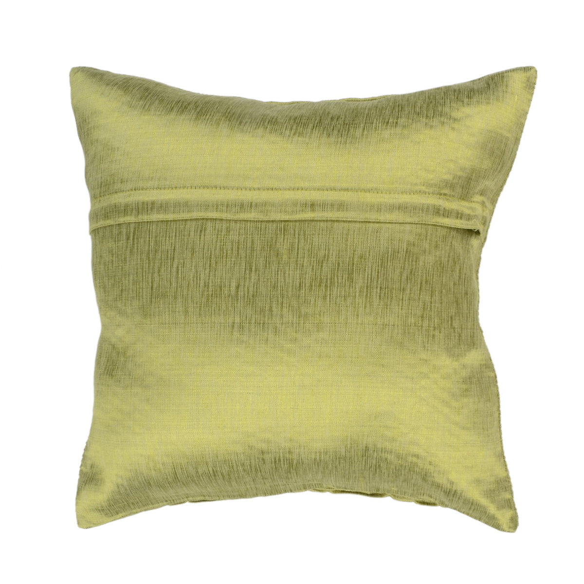 Plain olive green dupion silk reverse of the smocked cushion cover
