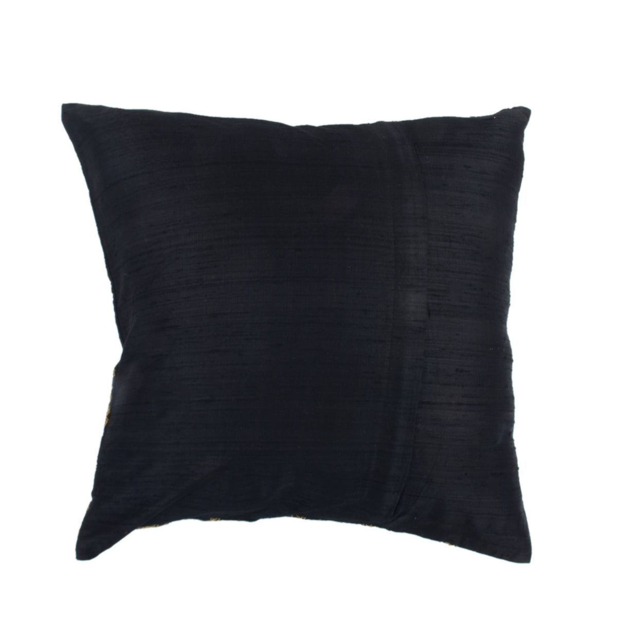 Plain black polysilk reverse of the gold embroidered cushion cover
